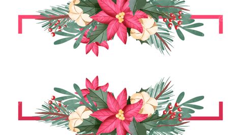 Christmas Poinsettia Floral Border Horizontal Pattern Pink Cute Flowers