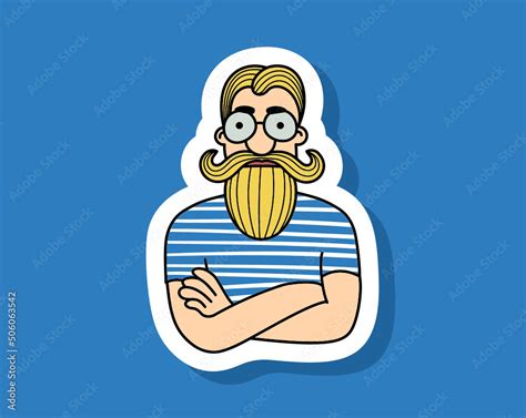 Иллюстрация Бородатый мужчина в тельняшке. Портрет. в стиле 2d,