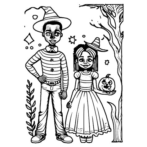 P Gina Para Colorear De Familia Afroamericana En Disfraces De Halloween