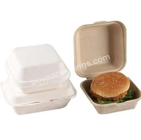 Biodegradable Sugarcane Bagasse X Inch Burger Hamburger Box Bagasse