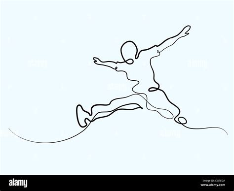 Continuous Line Drawing Happy Jumping Man Vector Illustration