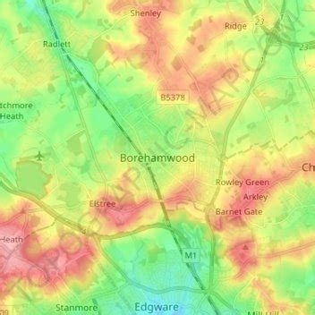 borehamwood topographic map elevation terrain