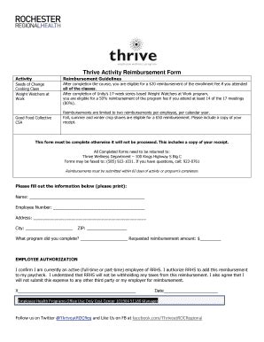 Fillable Online Unityhealth Thrive Activity Reimbursement Form Activity