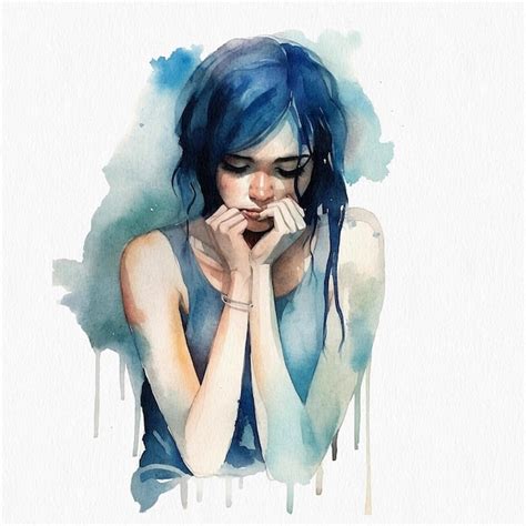 Premium Photo | Watercolor beautiful sad girl in a state of depression ...