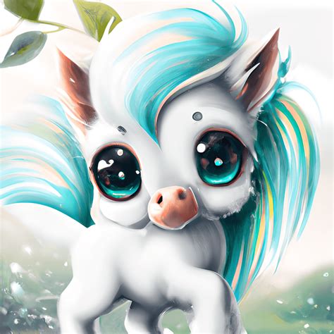 Kawaii Cute Fluffy White Baby Horse Graphic · Creative Fabrica