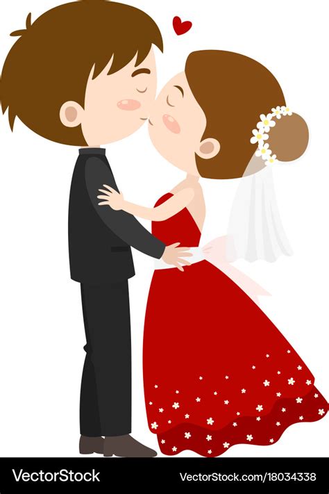 Cartoon Bride And Groom Kissing