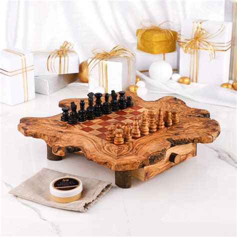 Rustic Wooden Chess Set with Storage - Artisraw