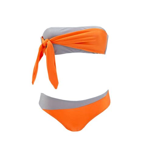 Twinkle Star Bi Color Bandeau Bikini With Knot Orange Aulala Paris Wolf Badger