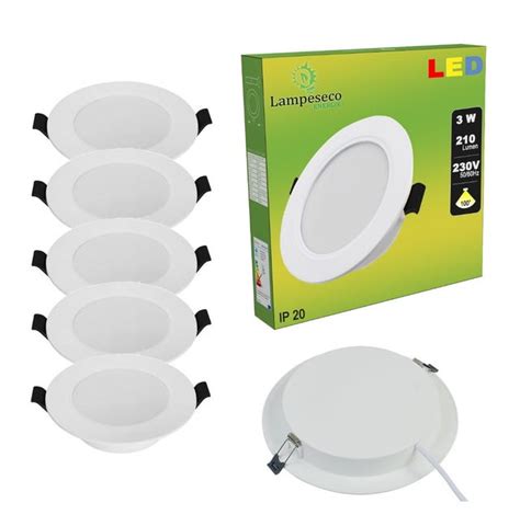 Lot De 5 Spot Encastrable Led Downlight Panel Extra Plat 3w Blanc Froid