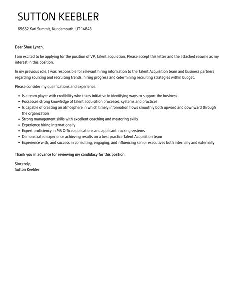 Vp Talent Acquisition Cover Letter Velvet Jobs