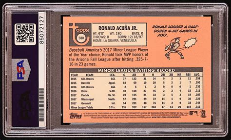 Ronald Acuna Jr Signed 2018 Topps Heritage 580 RC PSA Autograph