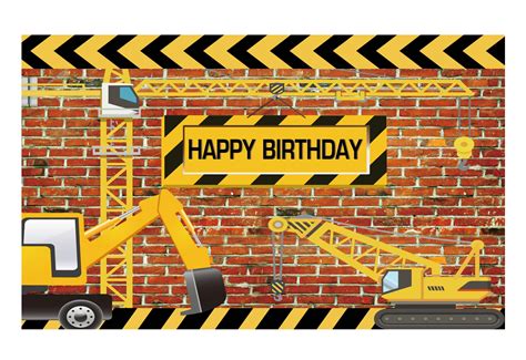 Funnytree Vinyl Construction Theme Birthday Party Backdrop Bricks