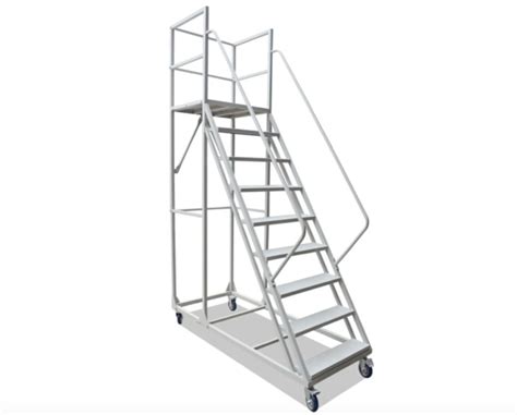 Multi Functional Rolling Warehouse Ladders On Wheels / Rolling Step Ladder Safety