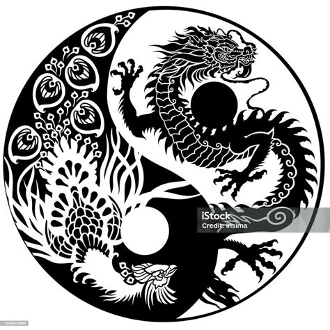 Chinese Dragon And Phoenix Feng Huang Yin Yang Symbol Stock