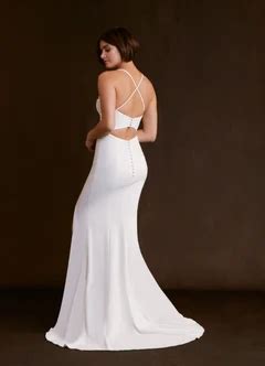 Azazie Iden Diamond White Nude Mermaid V Neck Stretch Crepe Dress Azazie