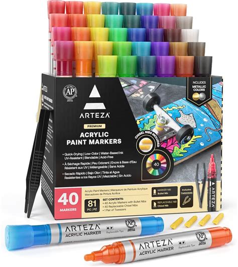 ARTEZA Acrylic Paint Markers Set Of 40 Assorted Colors Acrylic Marker