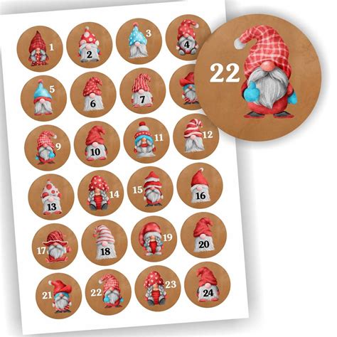 Aufkleber Wichtel Gnome Adventskalender Etikett Cm Weihnachten