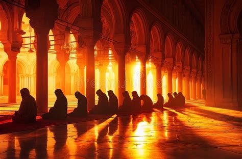 Silhouette Of Muslim Man Sitting While Raised Hands And Praying In