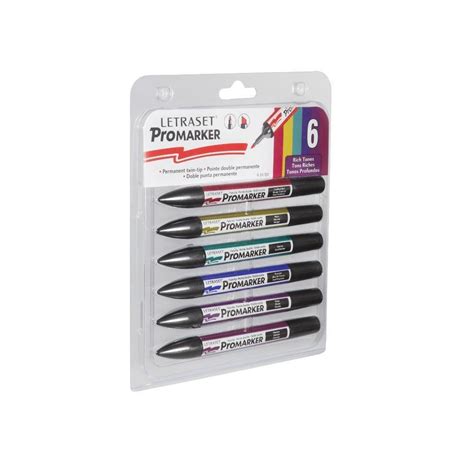 Letraset Promarker Permanent Twin Tip Marker Pen Set Of 6 Colours Rich