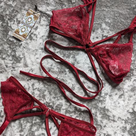 Lingerie Set Multi Strap Lace Bralette Thong And Depop