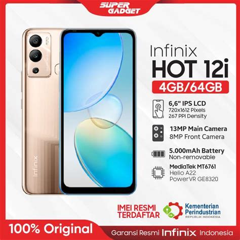 Jual Infinix Hot 12i 4 64 4GB 64GB RAM 4 ROM 64 GB HP Smartphone Android Gold Di Seller Super