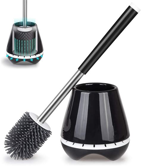 Toilet Brush And Holder Set MEXERRIS Silicone Bristle Toilet Brush