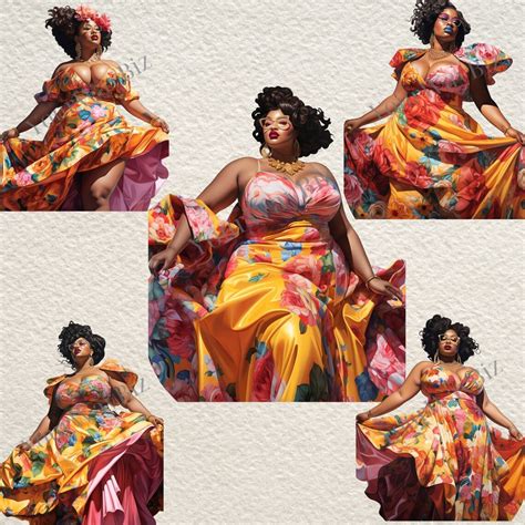 Curvy Black Women Clipart Curvy Women Clipart Floral Dress Etsy