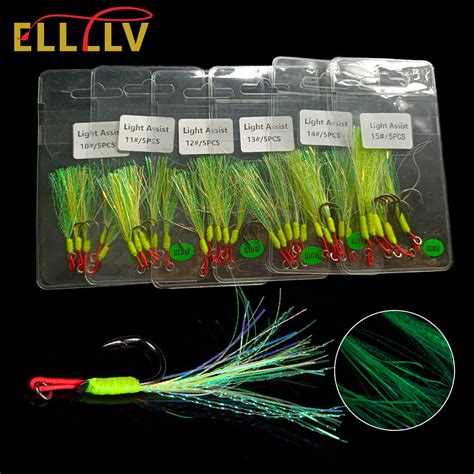 Elllv 5pcs Bag Shore Casting Jigging Light Assist Hook Luminous 3X