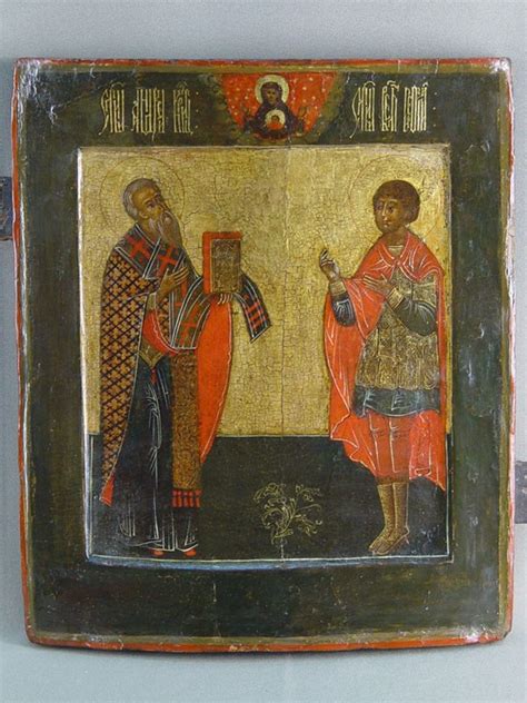 Икона «Святые Андрей Критский и Великомученик Георгий», дерево, левкас ...