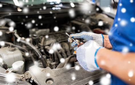 Mechanic Hands With Wrench Repairing Car Stock Image Colourbox