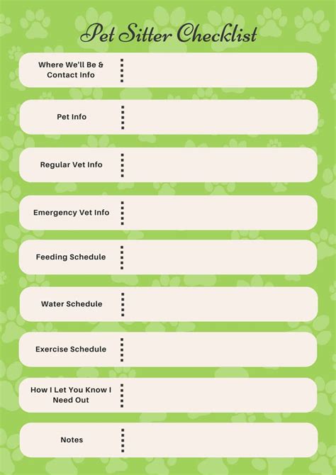 Printable Pet Sitter Checklist Template Printable Templates Your Go