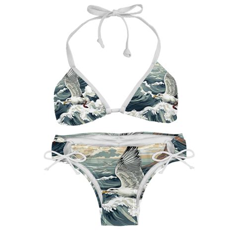 Seagull Detachable Sponge Adjustable Strap Bikini Set Two Pack Swim Suit Beach Pool