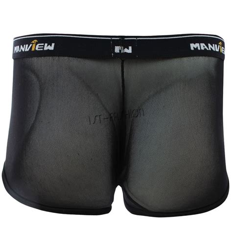 Sexy Mens Sheer Mesh Boxer Brief Underwear See Through Shorts Bikini Swimwear EBay