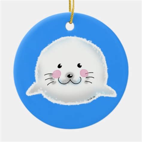 Cute fluffy baby seal ceramic ornament | Zazzle