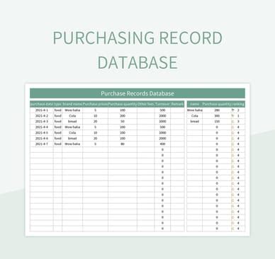 purchasing record  excel template  google sheets file