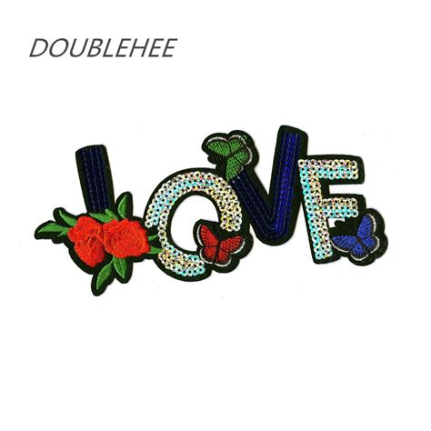 Doublehee Sequins Love Flower Butterfly Patch Embroidered Iron On