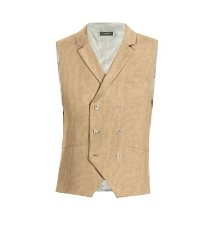 Gilet Formale Doppio Petto Di Lino Cotone Beige Con Risvolto