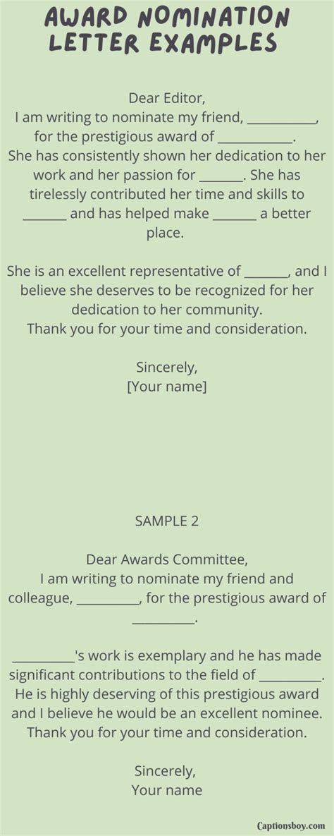 Award Nomination Letter Examples (10 Samples)