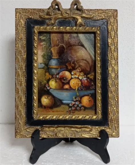 Tableau Ancien Huile Sur Panneau Nature Morte Bouquet De Fruits Xx Me