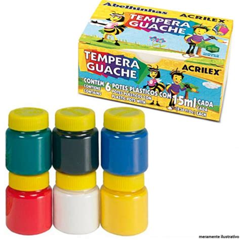 Kit Tinta Tempera Guache 6 Potes 15 Ml Acrilex Tamanho U Cor UNICA