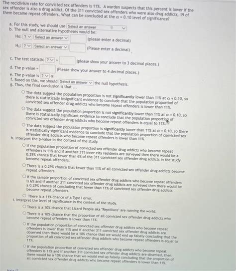 Solved The Recidivism Rate For Convicted Sex Offenders Is Chegg