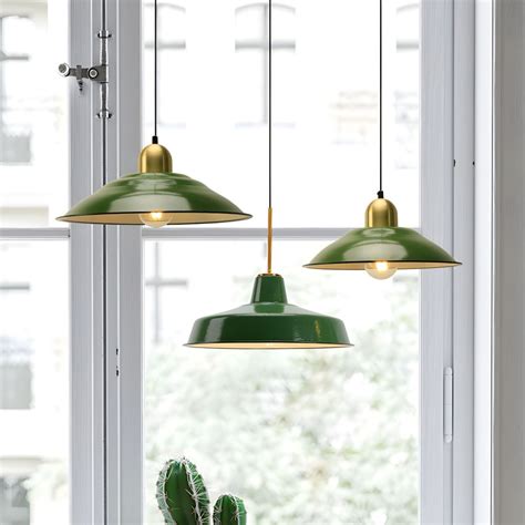 Enamel Green Shaded Suspension Lamp Retro Metal 1-Light Cafe Hanging ...