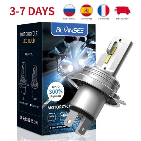 Bevinsee h4 ba20d led motocicleta farol lâmpadas 12v 1500lm h4 led