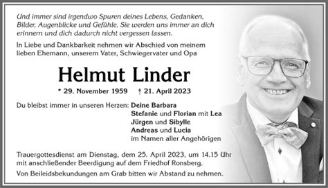 Traueranzeigen Von Helmut Linder Allg Uer Zeitung