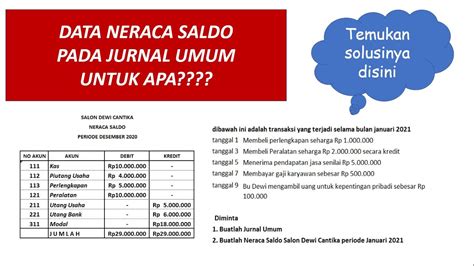 Jurnal Umum Buku Besar Dengan Data Neraca Saldo Youtube