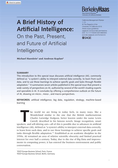 Pdf A Brief History Of Artificial Intelligence On The Past Present