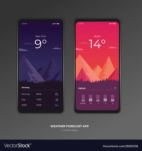 Weather forecast app ux ui design mockup Vector Image