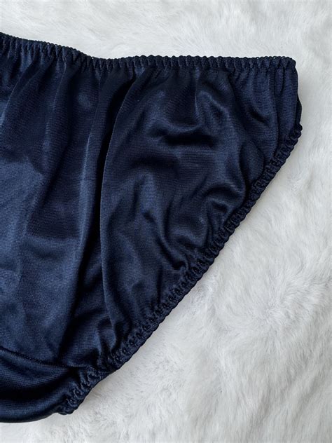Sheer Nylon Bikini Vintage Navy Blue Silky Gusset Pan Gem