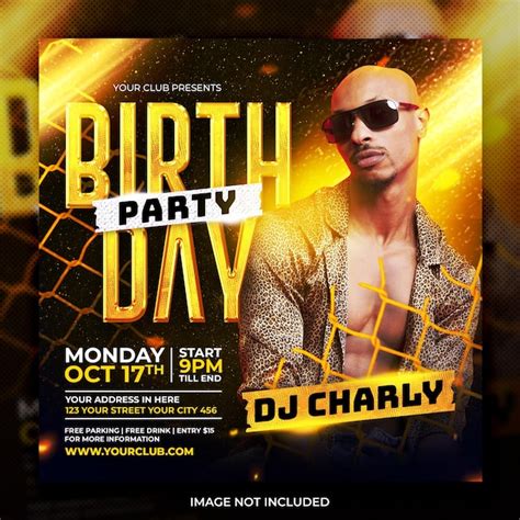 Premium Psd Club Dj Birthday Party Gold Flyer Social Media Post Template