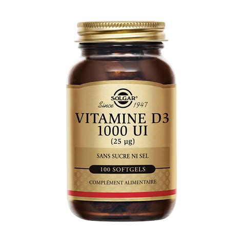 Solgar Vitamin D3 1000 IU Défenses Immunitaires Os/Cartilages 100 ...